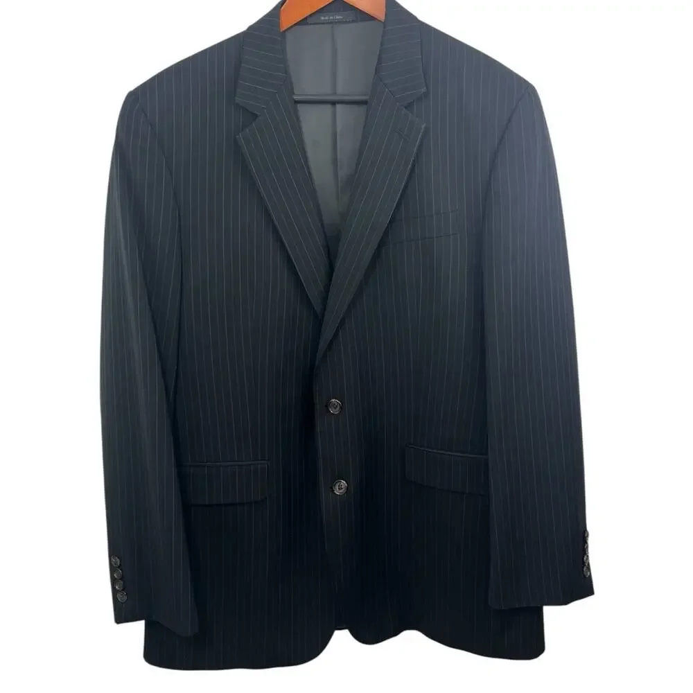Ralph Lauren Blazer Sport Coat Jacket Mens 42 L Black Pinstripe 100% Wool Preppy